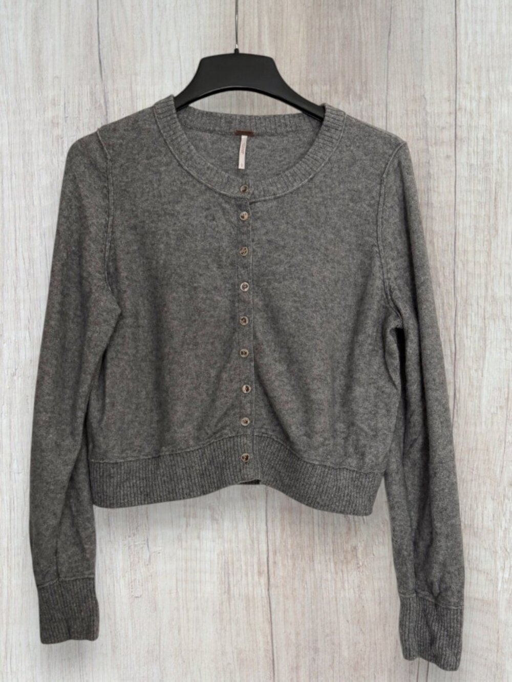Free People Gray Wool Cashmere Exposed Seam Cropped Cardigan Sweater Womens L